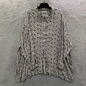 CAROLE TOMKINS Blouse Womens Size 2 2X Top Big Shirt Rayon Beige Blue